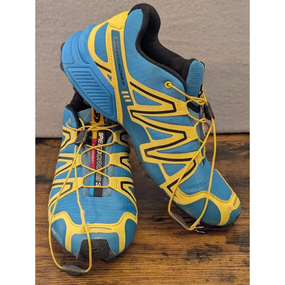 Salomon Speedcross 3 Mens 9.5 Blue Yellow ClimaShield Running Shoes Trail Train